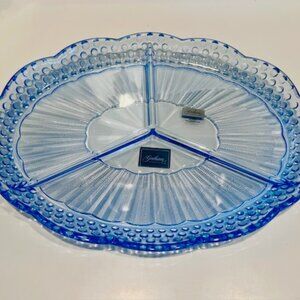 13" Oval 3 Part Divided Tray Emily's Attic Blue by Gorham Crystal